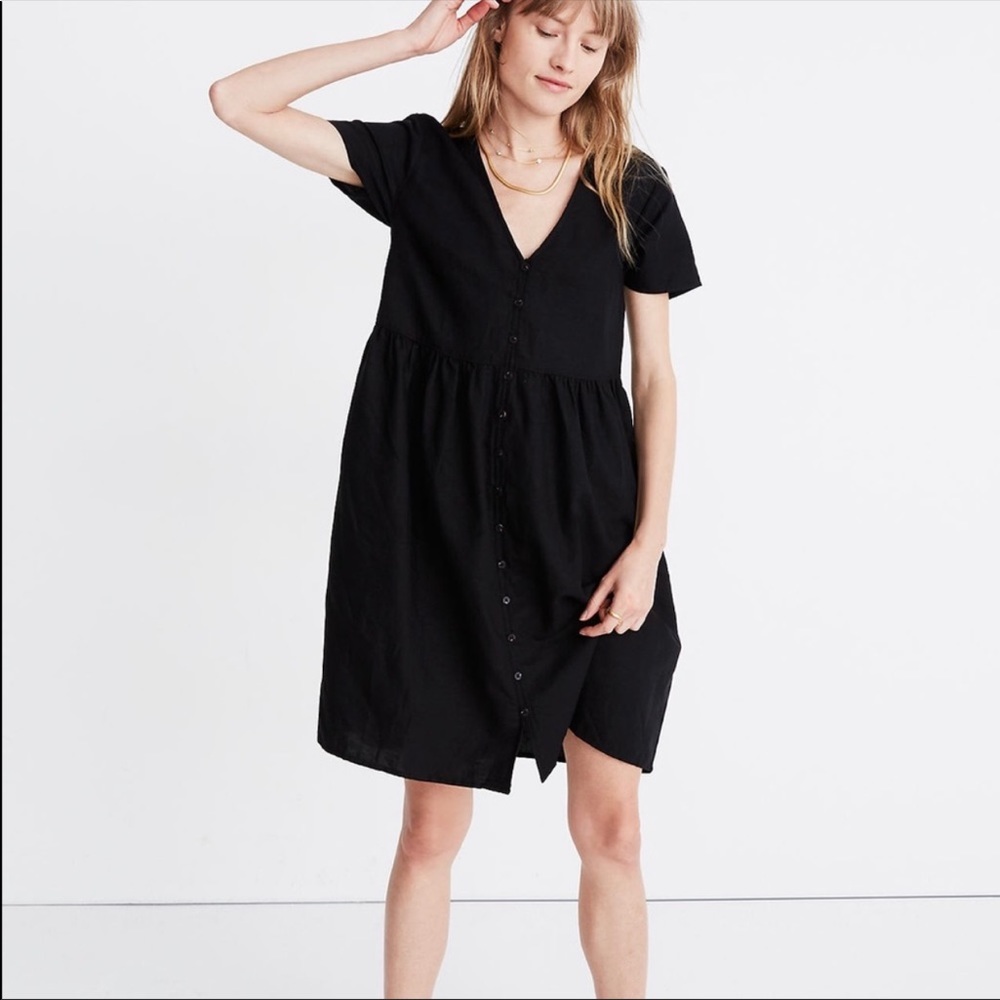 NWT Madewell Linen Blend Black V Neck Dress